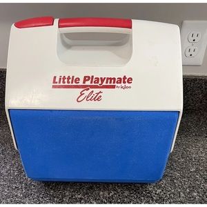 Vtg. Igloo Little Playmate Elite Blue White and Red Cooler